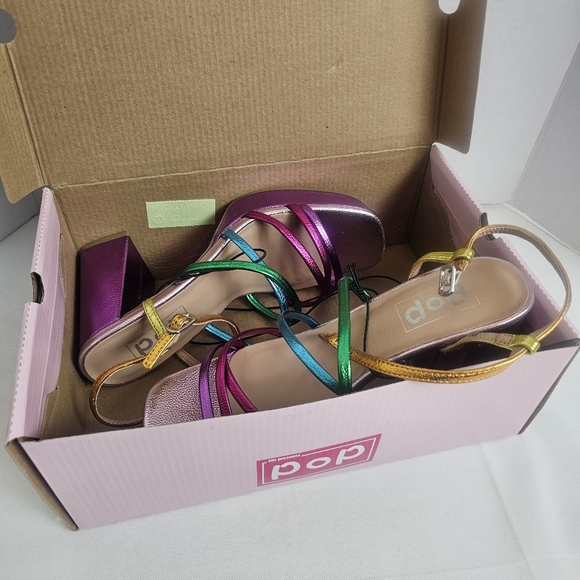 Pop Fuchsia Multi Colored Kallie Heeled Sandals Size 8 - Picture 12 of 13